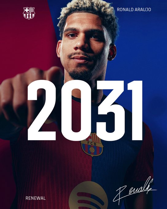 🚨 𝐎𝐅𝐈𝐂𝐈𝐀𝐋: Ronald Araújo RENOVA com o Barcelona até 2031.