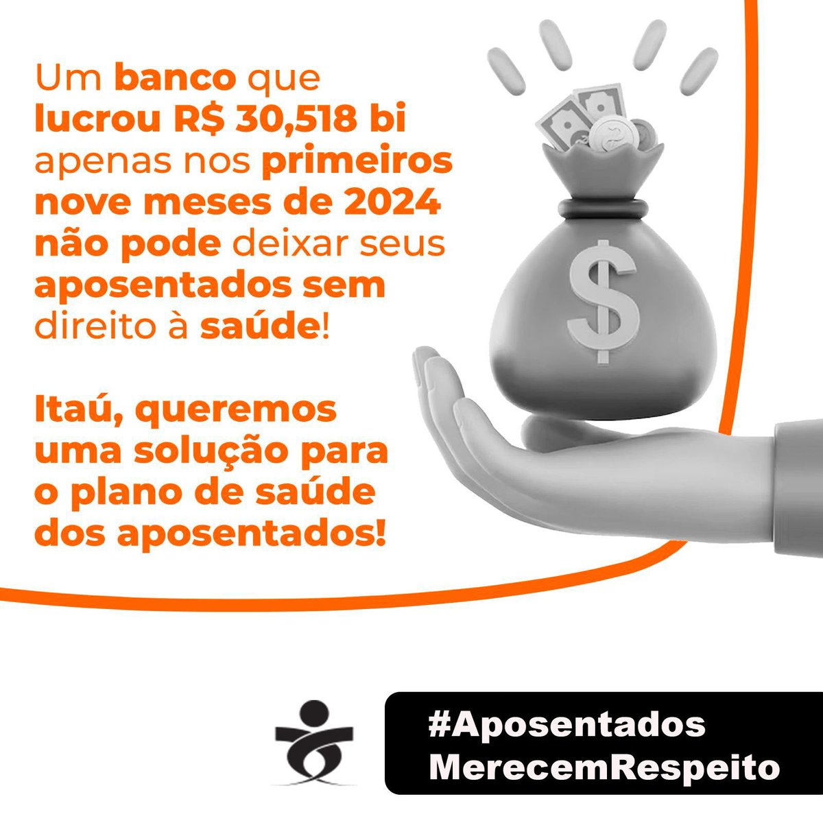 celso_csouza's tweet photo. O Itaú não pode deixar seus trabalhadores na mão justo na aposentadoria! Itaú, queremos uma solução para o plano de saúde dos aposentados 
#AposentadosMerecemRespeito @itaú https://t.co/xRlQuGtGjY