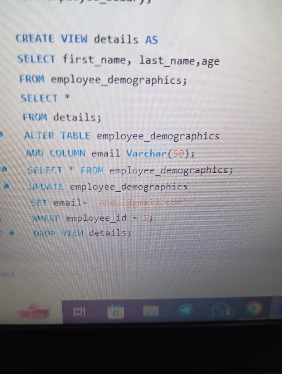 Abdhul_u's tweet image. Day 11 of 15.
 VIEW: A view is a virtual table coined out from the contents of an actual table,  after creating a view it can be interacted with using normal commands like a real table.
#15daysofdatawithDAH
#15daysofconsistencywithDAH