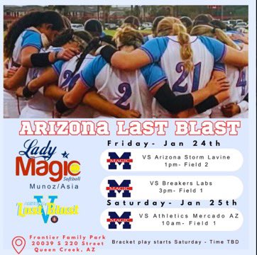 2025 season begins this weekend in AZ!!  Excited to be back on the field with team! Go Magic!!  

#az #lastblast #ladymagic #classof2029 #magicboom #gomagic