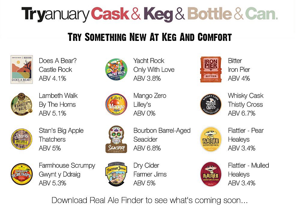 Kegandcomfort_micropub (@kmicropub) on Twitter photo On the bar today!
Beer Board: goo.gl/BCjKCK
#tryanuary <a href="/CRBrewery/">Castle Rock Brewery</a> #OnlyWithLoveBrewery <a href="/ironpierbeer/">Iron Pier Brewery</a> <a href="/ByTheHornsBrew/">By The Horns Brewing Co.</a> <a href="/lilleyscider/">Lilley's Cider</a> <a href="/ThistlyCross/">Thistly Cross Cider</a> <a href="/thatchers_cider/">Thatchers</a> <a href="/SeaCiderSussex/">SeaCider</a> <a href="/HealeysCyder/">Healeys Cyder 〓〓</a> <a href="/Gwyntyddraig/">gwyntcider</a> #FarmerJimsCider
#RealAleFinder On the bar today!
Beer Board: goo.gl/BCjKCK
#tryanuary <a href="/CRBrewery/">Castle Rock Brewery</a> #OnlyWithLoveBrewery <a href="/ironpierbeer/">Iron Pier Brewery</a> <a href="/ByTheHornsBrew/">By The Horns Brewing Co.</a> <a href="/lilleyscider/">Lilley's Cider</a> <a href="/ThistlyCross/">Thistly Cross Cider</a> <a href="/thatchers_cider/">Thatchers</a> <a href="/SeaCiderSussex/">SeaCider</a> <a href="/HealeysCyder/">Healeys Cyder 〓〓</a> <a href="/Gwyntyddraig/">gwyntcider</a> #FarmerJimsCider
#RealAleFinder