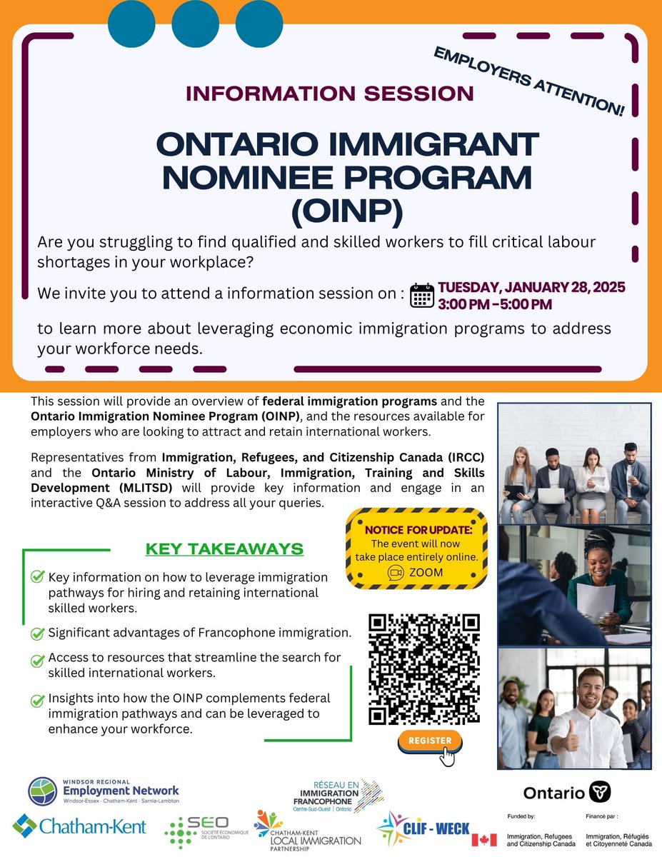 Jan 28, 2025 - 10:00 a.m. - 12:00 p.m. OR Time: 3:00 p.m. to 5:00 p.m. 
Morning session:
Registration Link: eventbrite.ca/.../ontario-im…...
Afternoon session:
Date/time: Tuesday, January 28, 2025, from 3:00 p.m. to 5:00 p.m.
Registration Link: eventbrite.ca/.../ontario-im…...