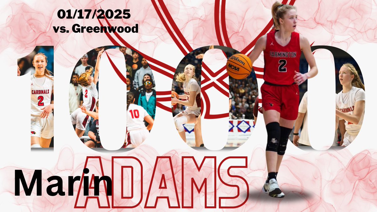 Congratulations to <a href="/farmingtonfast/">Lady Cardinal Basketball</a> guard <a href="/MarinAdams07/">Marin Adams</a> on eclipsing 1,000 career points! Huge accomplishment! #FarmingtonFast #FAMILY #TheStandardIsTheStandard