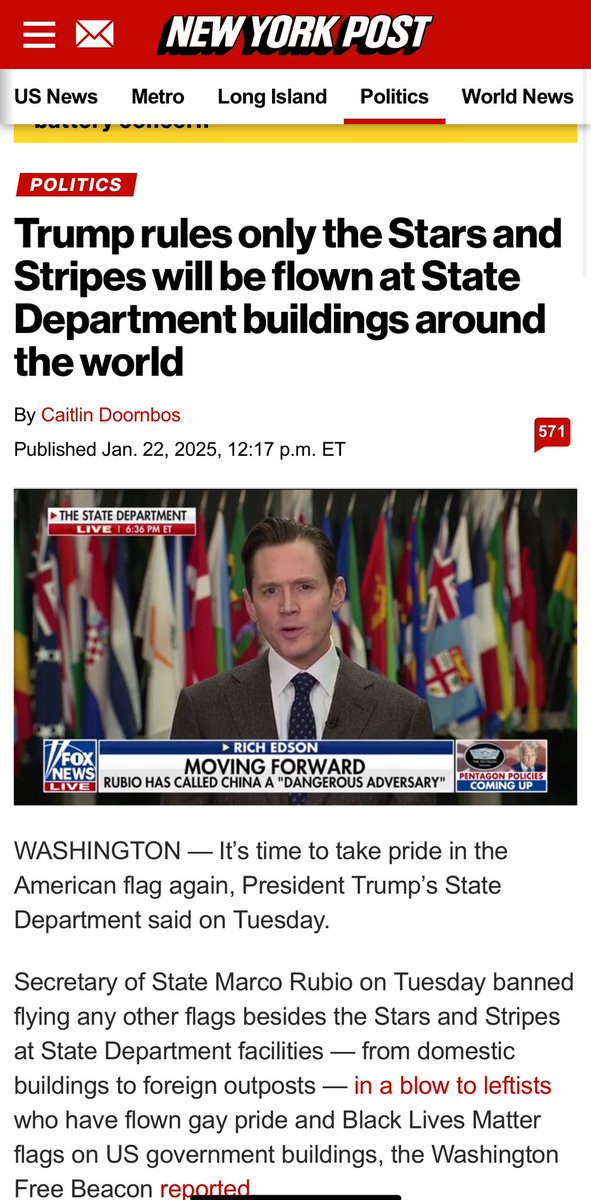 🇺🇸特朗普政府已下达命令，世界各地的美国政府大楼、大使馆和军事基地上只允许悬挂美国国旗和一些必要的军事标志。

媒体解读认为，这个决定的言下之意是禁止在这些设施悬挂LGBT和BLM（黑命贵）旗帜，因为在拜登执政期间经常会有这些旗帜挂在美国国旗旁边。