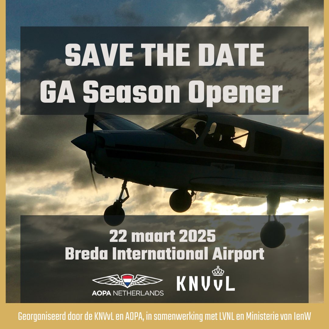 Be there! <a href="/KNVvL/">KNVvL</a> <a href="/BredaAirport/">Breda Int. Airport</a> <a href="/lchtvrkrsldng/">Luchtverkeersleiding Nederland</a> <a href="/MinIenW/">Ministerie van Infrastructuur en Waterstaat</a> #GeneralAviation