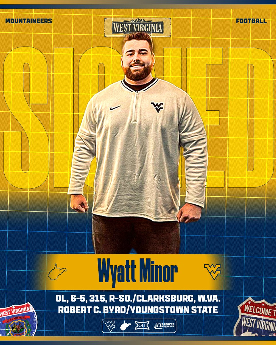 West Virginia officially announces the addition of OL Wyatt Minor.  #WVU #HailWV