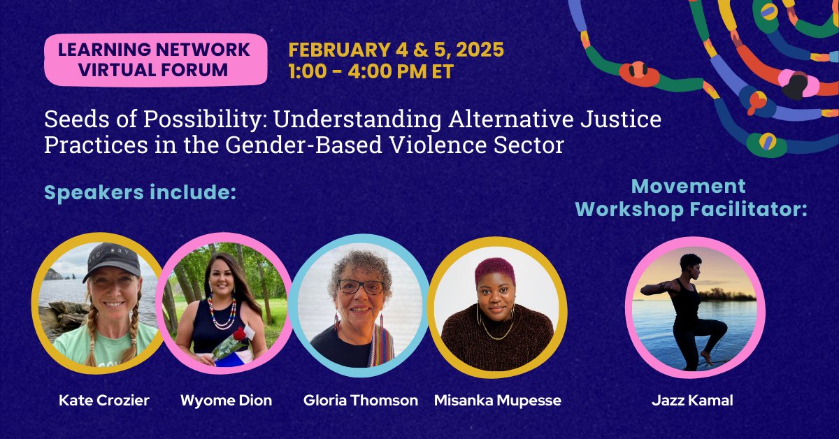 Join us for the Learning Network Virtual Forum on Understanding Alternative Justice Practices! Explore how alternative justice enhances GBV prevention and responses. New speakers announced! Learn more: tinyurl.com/yrrp8e2t