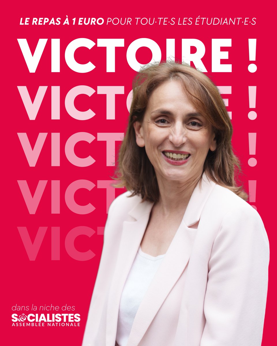 Fatiha Keloua Hachi (@kelouaf) on Twitter photo VICTOIRE ! 🤩
Après plus de 2 ans de combat, le #Repas1euro pour tou·te·s les étudiant·e·s a été adopté par l’Assemblée nationale.
Les étudiant·e·s ont faim. La lutte continue au Sénat.
#LoisSOC <a href="/socialistesAN/">Députés Socialistes et apparentés</a> VICTOIRE ! 🤩
Après plus de 2 ans de combat, le #Repas1euro pour tou·te·s les étudiant·e·s a été adopté par l’Assemblée nationale.
Les étudiant·e·s ont faim. La lutte continue au Sénat.
#LoisSOC <a href="/socialistesAN/">Députés Socialistes et apparentés</a>
