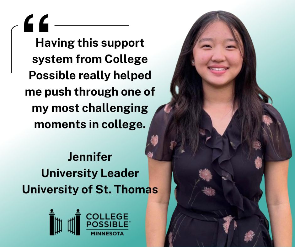 College Possible MN (@collpossiblemn) on Twitter photo Jennifer recently joined the inaugural cohort of <a href="/AmeriCorps/">AmeriCorps</a> University Leaders, helping <a href="/CollegePossible/">College Possible</a> students <a href="/UofStThomasMN/">University of St. Thomas</a> earn degrees by strengthening their campus connections through a supportive peer network. Learn more: collegepossible.org/news/hosting-f… Jennifer recently joined the inaugural cohort of <a href="/AmeriCorps/">AmeriCorps</a> University Leaders, helping <a href="/CollegePossible/">College Possible</a> students <a href="/UofStThomasMN/">University of St. Thomas</a> earn degrees by strengthening their campus connections through a supportive peer network. Learn more: collegepossible.org/news/hosting-f…