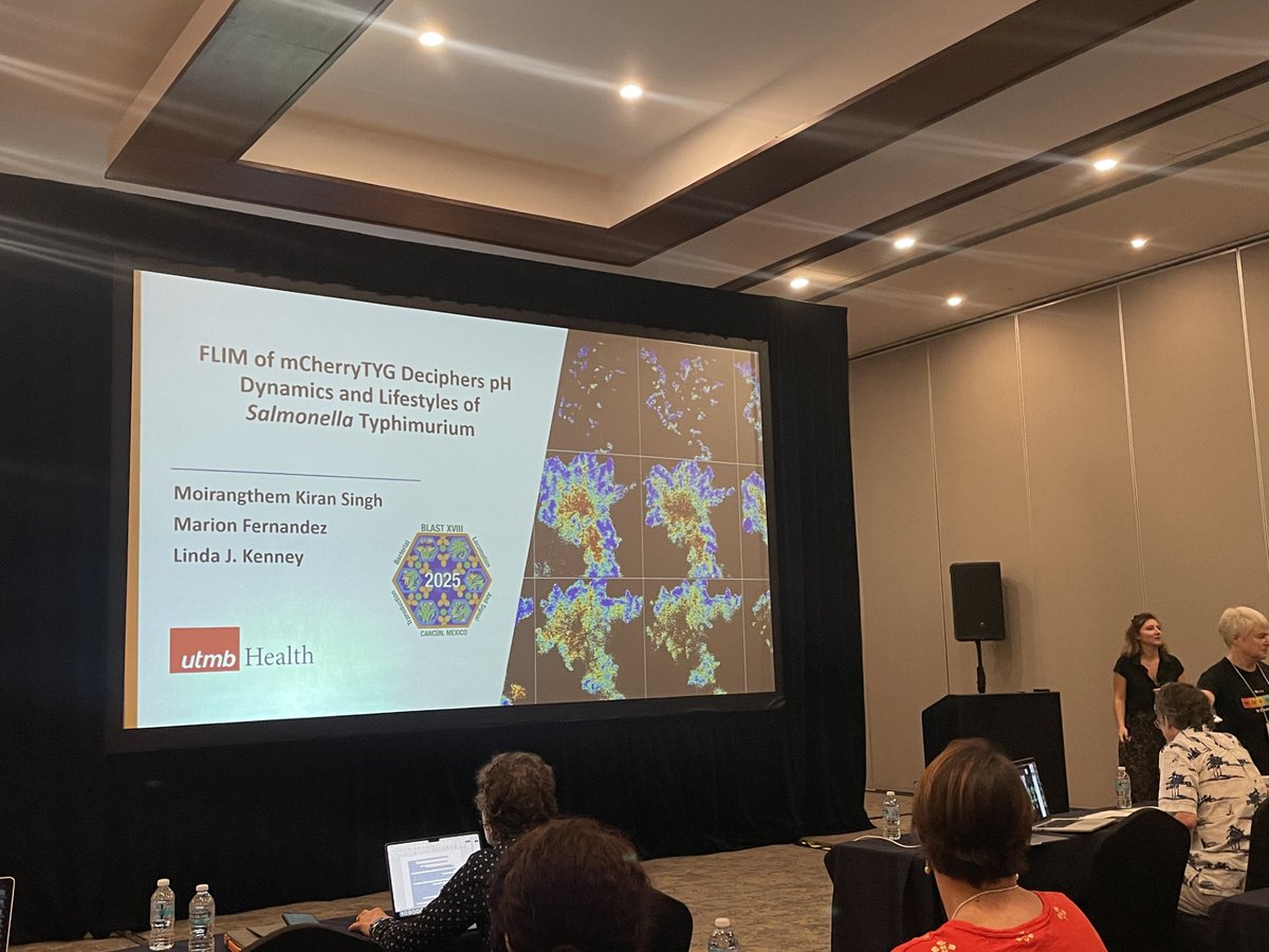 Marion Fernandez, postdoc at @UTMBHealth in Dr. Linda Kenney's lab, presented her work on "FLIM Imaging of mCherryTYG Deciphers pH Dynamics and Lifestyles of Salmonella Typhimurium". A deep dive into bacterial movement &amp; behavior! 🦠🔬 #UTMB #Salmonella #BLASTMeeting2025