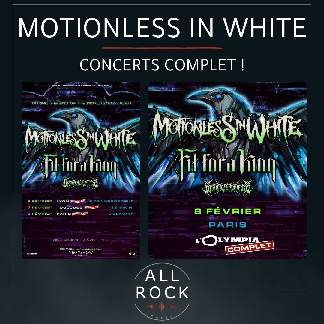 Concert complet en France pour <a href="/MIWband/">Motionless In White</a> <a href="/fitforaking/">Fit For A King</a> !
<a href="/VERYGROUPfrance/">VERYGROUP</a>