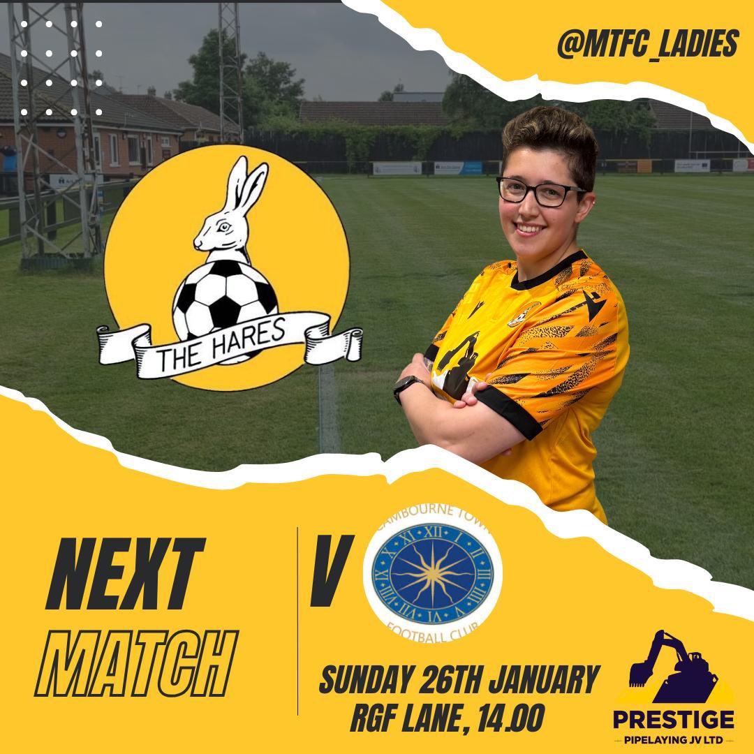 ⚽️NEXT MATCH⚽️

Back to league action!💪🏼

🆚<a href="/CambourneLadies/">Cambourne Ladies</a> 
📆Sunday 26th January 
🏟️Robin Goodfellows Lane
⏰ 2pm
🍻 Bar open!
