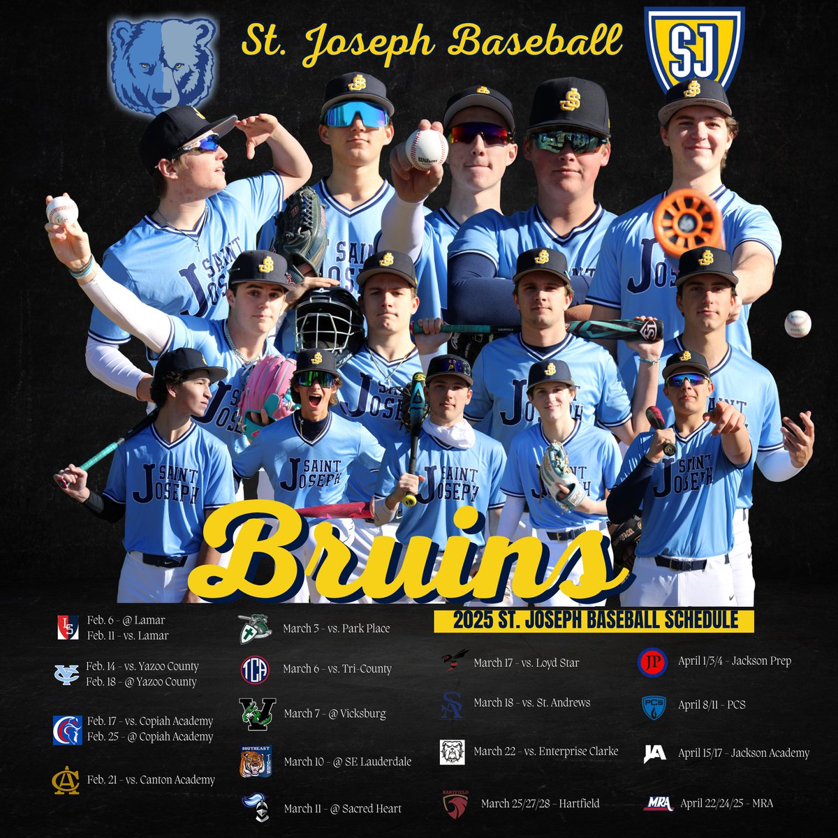 The 2025 <a href="/StJoeBaseball/">St. Joseph Catholic Baseball</a> schedule is here. <a href="/STJOEBRUINS/">St. Joe Athletics</a> <a href="/MikeHowell_12/">Michael Howell</a>  <a href="/SigNewton_2/">Matthew Sigler</a> <a href="/StJoeMadison/">St. Joseph Madison</a> <a href="/BoostersBruin/">BruinBoosters</a>