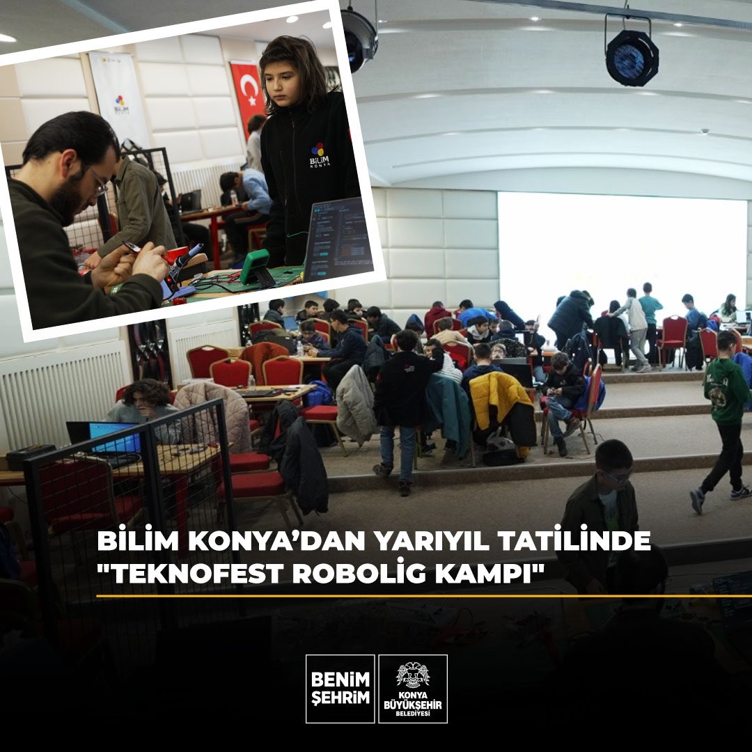 Konyabuyuksehir's tweet photo. Bilim Konya’da yarıyıl tatili dolayısıyla "TEKNOFEST Robolig Kampı" düzenleniyor. 

TEKNOFEST’in Robolig kategorisine katılacak öğrenciler, ülkemizi ulusal ve uluslararası platformlarda temsil etme fırsatı bulacak.