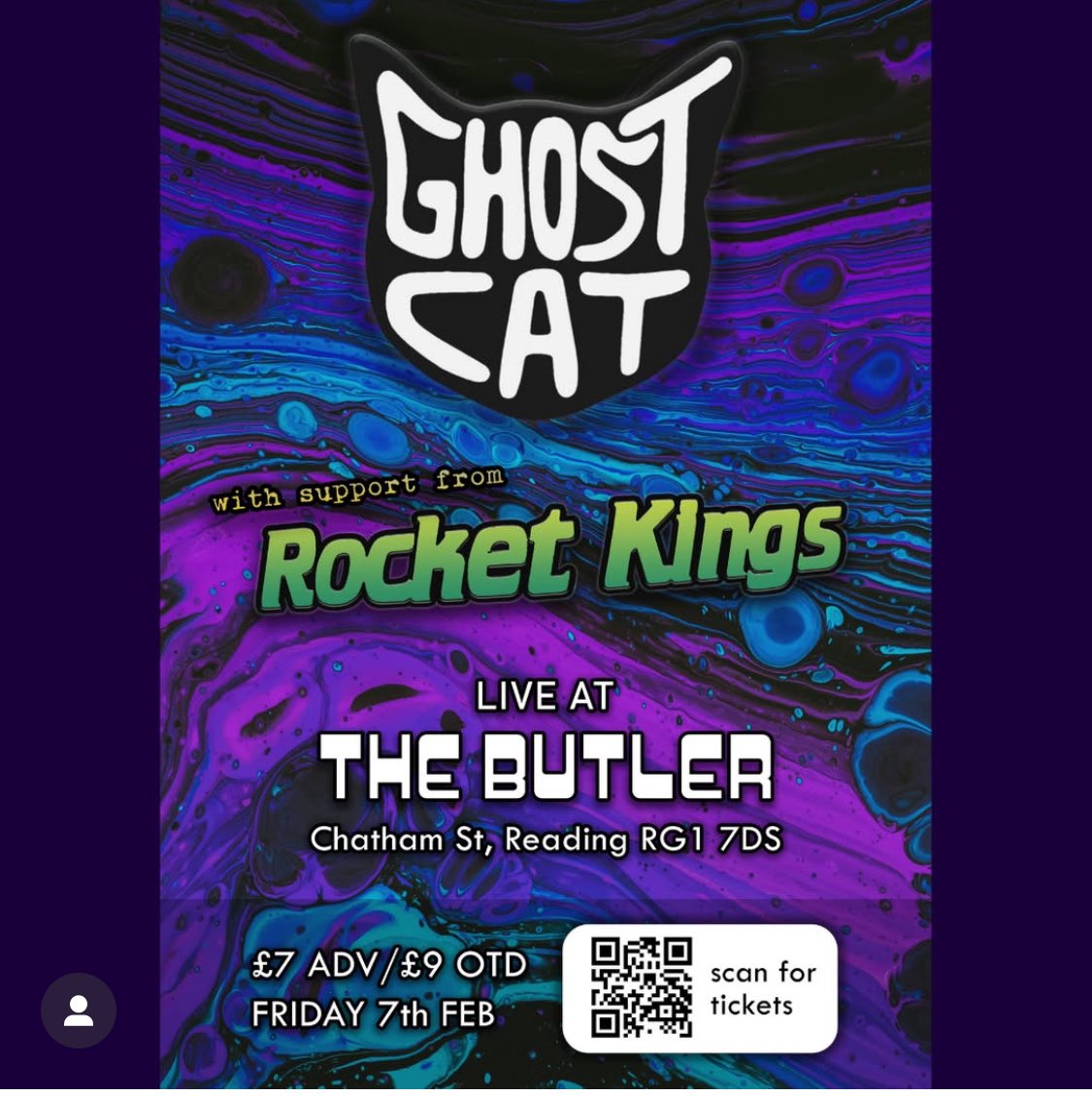 Exciting gig announcement: we are supporting the fantastic Ghost Cat on Friday 7th February. It’s going to be a great evening so do get a ticket and come and join us. 🎉 #rocketkings #rocketkingsband