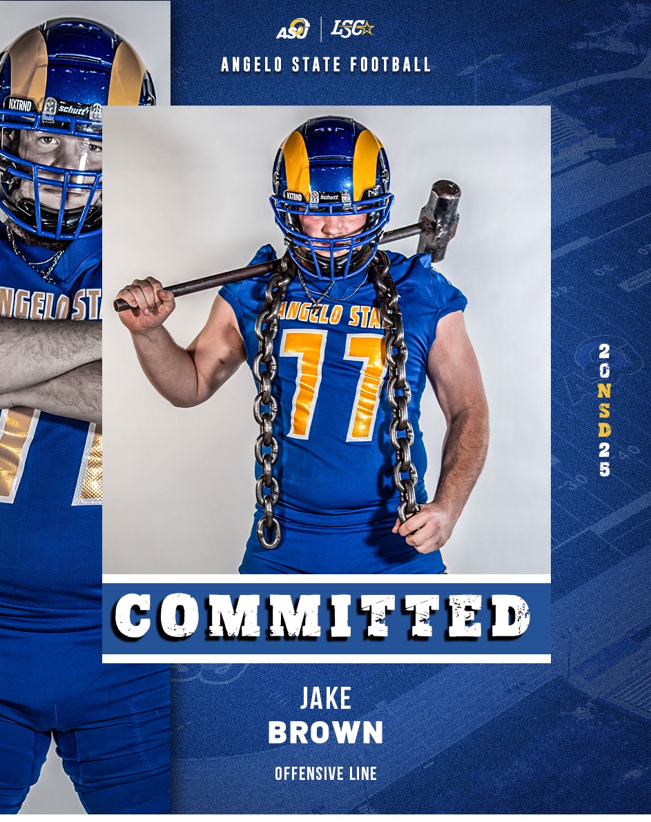 JakebrownOL's tweet image. After some quick consideration I've committed to Angelo State University!!!!
@AngeloStateFB 
@MattNally1 
@meador_coach 
@CoachMadAtwell 
@KevinKilmer