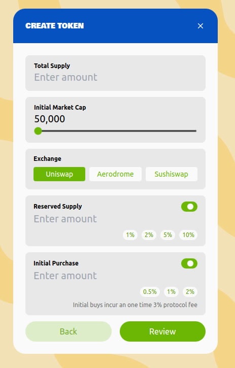 BaseBurgerStand's tweet photo. Updates for the day: 

- Token page creation is nearly complete, will be testing the barebones soon. 
- Starting to look into token metadata uploads
- Discord deploy support started

Attached are some sneak peeks of what has been worked on for the new UI and redesigned launch process.
