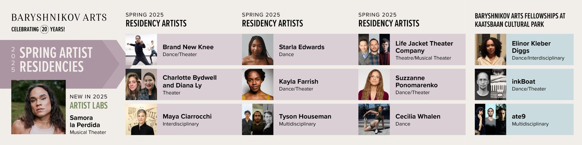 Announcing our Spring 2025 Residency Artists and a new program, Artist Labs ✨

New this Spring, Artist Labs will aid previous Baryshnikov Arts Residency artists in further developing their creative projects.

Meet our residency artists!