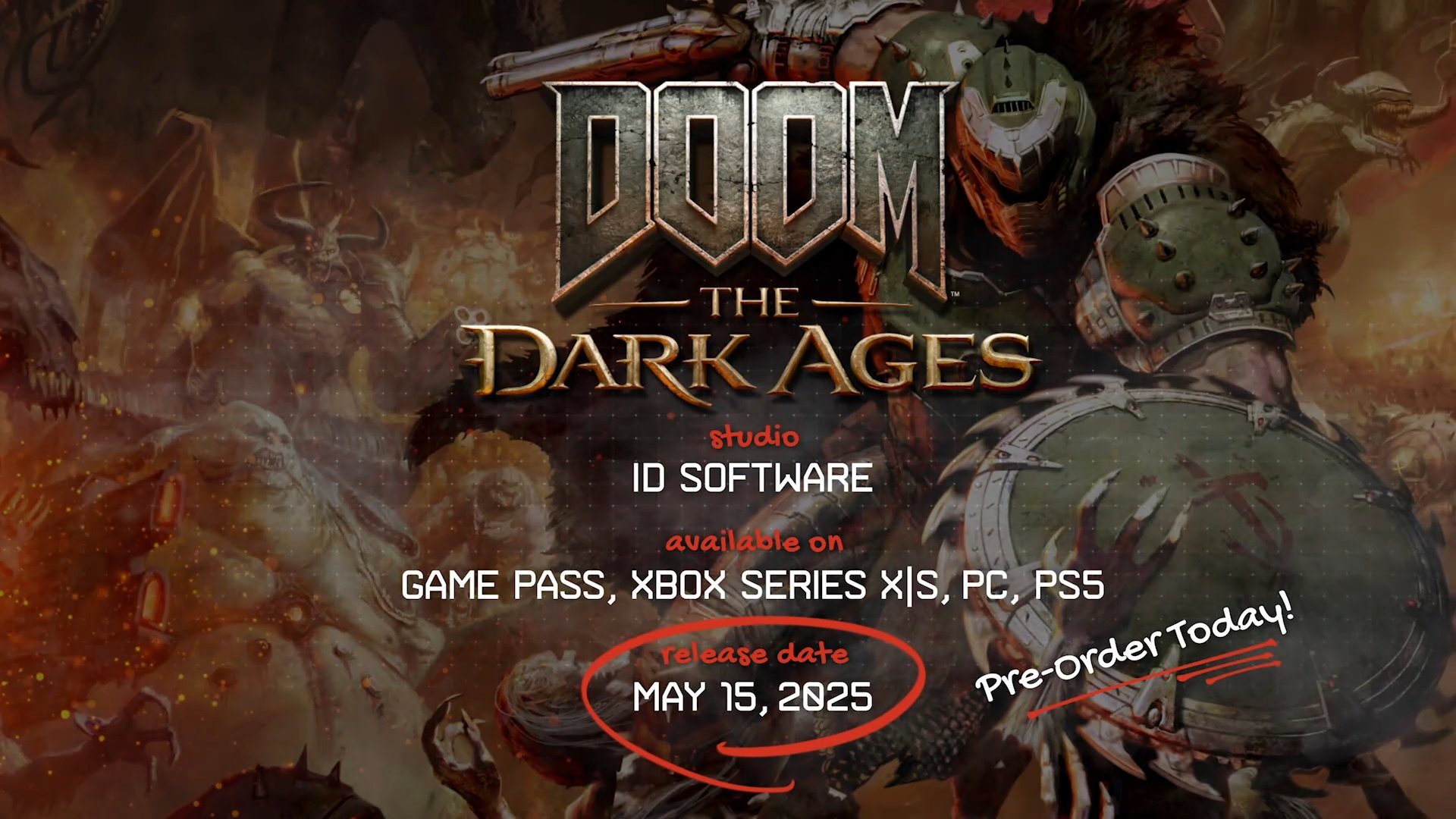 KAMI on X DOOM The Dark Ages officially launches May 15th on Xbox Series X S PS5 PC and Game Pass. Looks absolutely PEAK DOOMTheDarkAges DeveloperDirect https t nhyC0bFfDZ X