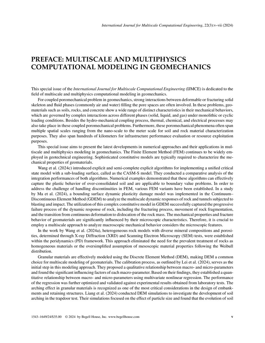 BegellHouse's tweet image. 🌍 Explore cutting-edge research in geomechanics! We're featuring articles from #JMC special issue on multiscale & multiphysics computational modeling. Stay tuned for breakthroughs in FEM, DEM, CFD-DEM, & more! #Geomechanics #ComputationalEngineering
🔗ow.ly/uE0q50UM4w7