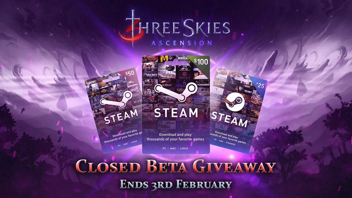 We want to celebrate the start of the #ThreeSkiesAscension Closed #Beta by giving back to the #community 🥳

To stand a chance to #win:

👉 Click the link: gleam.io/BhjtC/three-sk…
🧙‍♂️ Follow <a href="/PlayThreeSkies/">Three Skies Ascension</a> 
⚔️ Like and Retweet

🚨 Ends 3 FEBRUARY 🚨