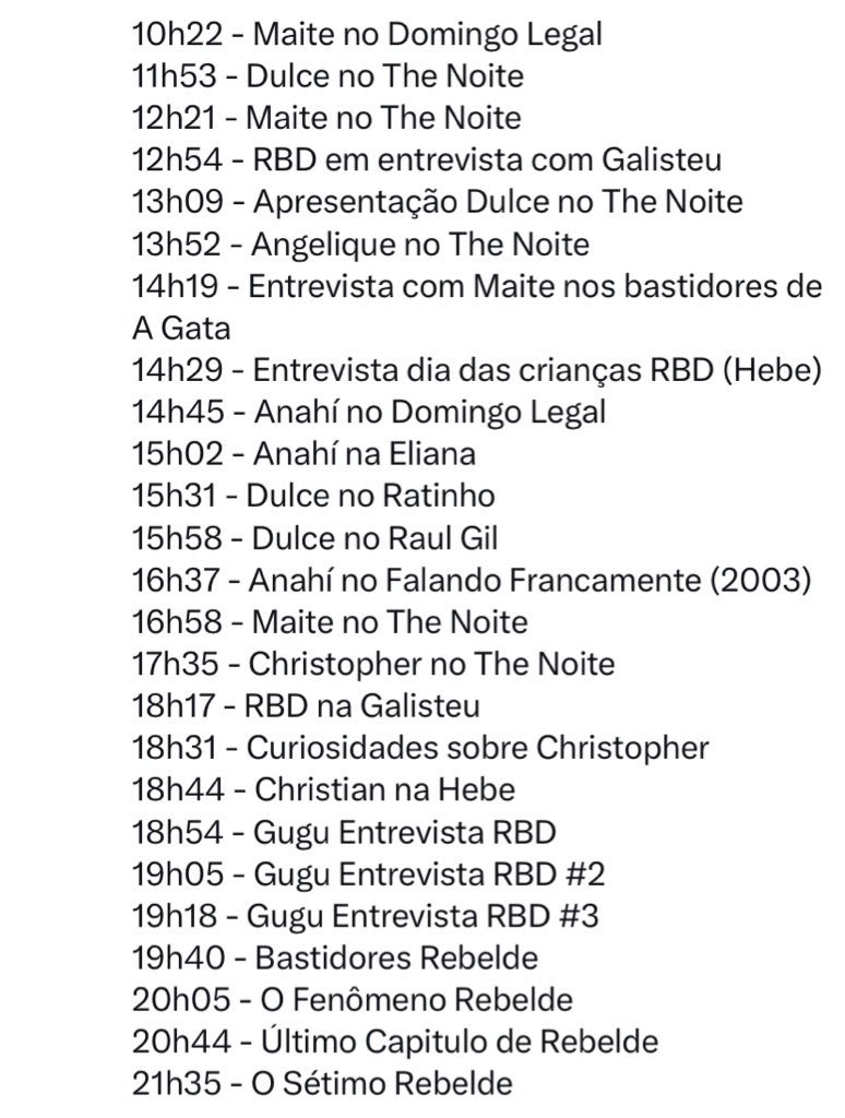 Quem perdeu o #RBDate ontem vai poder assistir a reprise do conteúdo na íntegra no Sábado! E o documentário "O Sétimo Rebelde" já está disponível no catálogo oficial do <a href="/maissbtoficial/">+SBT</a> 🫶🏻 O SBT segue fazendo TUDO por nós! 😘 (Abaixo os horários certinhos)