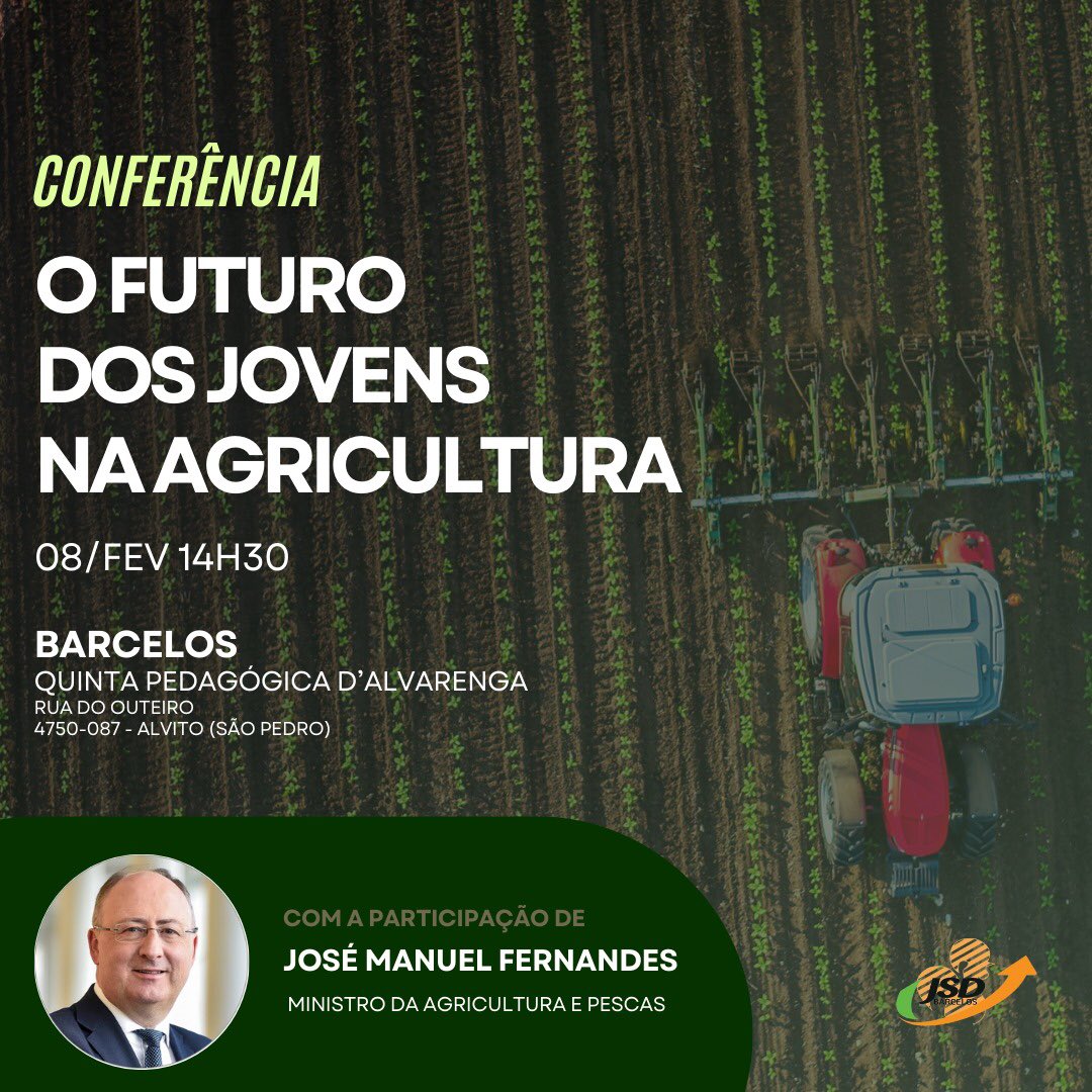jsdbarcelos's tweet photo. 𝗢 𝗙𝗨𝗧𝗨𝗥𝗢 𝗗𝗢𝗦 𝗝𝗢𝗩𝗘𝗡𝗦 𝗡𝗔 𝗔𝗚𝗥𝗜𝗖𝗨𝗟𝗧𝗨𝗥𝗔 👩‍🌾🍇🐄🚜

Uma conferência que contará com a participação especial de 𝐉𝐨𝐬𝐞́ 𝐌𝐚𝐧𝐮𝐞𝐥 𝐅𝐞𝐫𝐧𝐚𝐧𝐝𝐞𝐬, Ministro da Agricultura e Pescas, bem como dos jovens agricultores barcelenses que visitamos. https://t.co/mJcKQXniF1