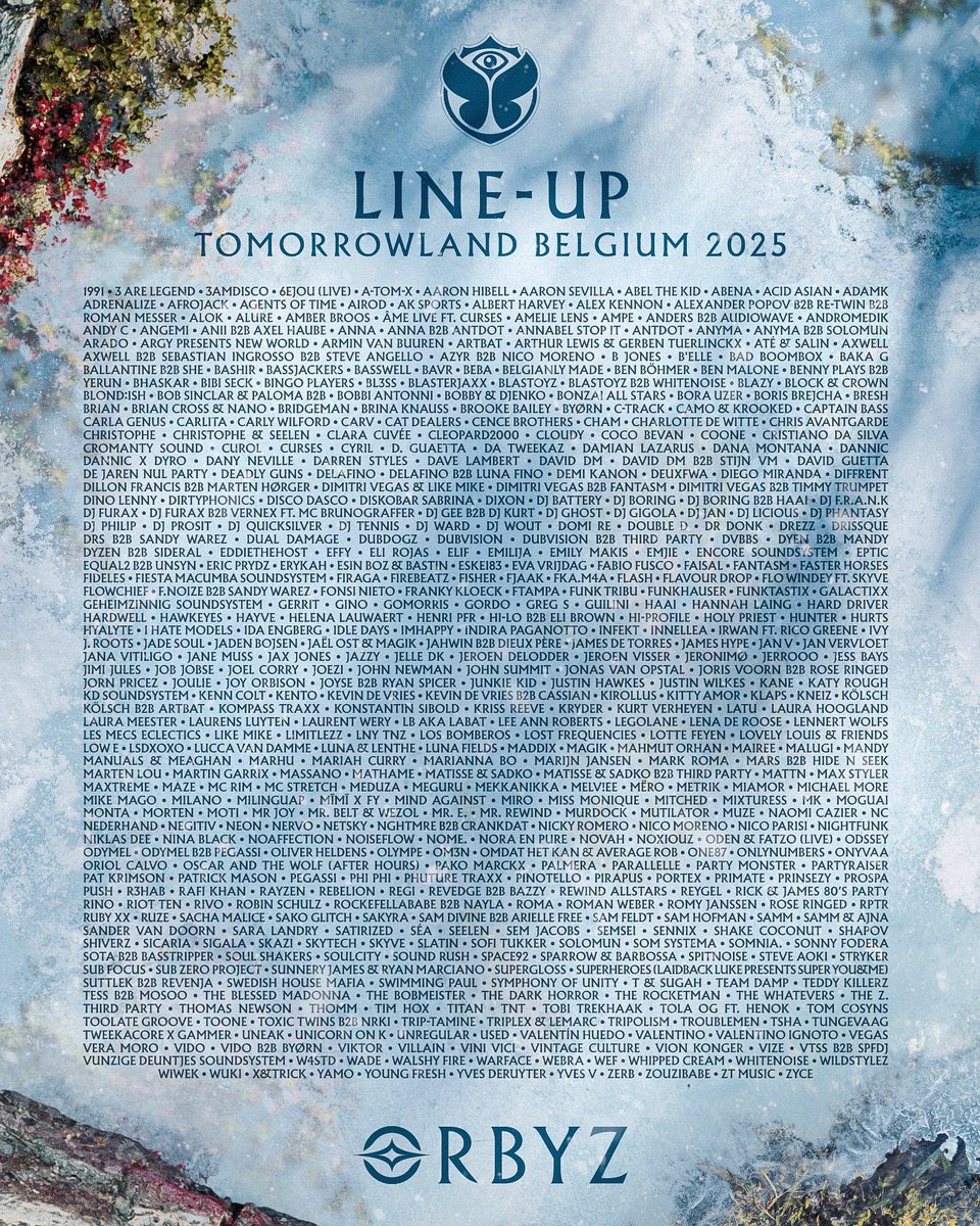 Descubre el cartel de Tomorrowland Bélgica 2025. Contempla a los magníficos artistas que te guiarán a través de una nueva historia en Tomorrowland: Orbyz. 

Más información en: tomorrowland.com