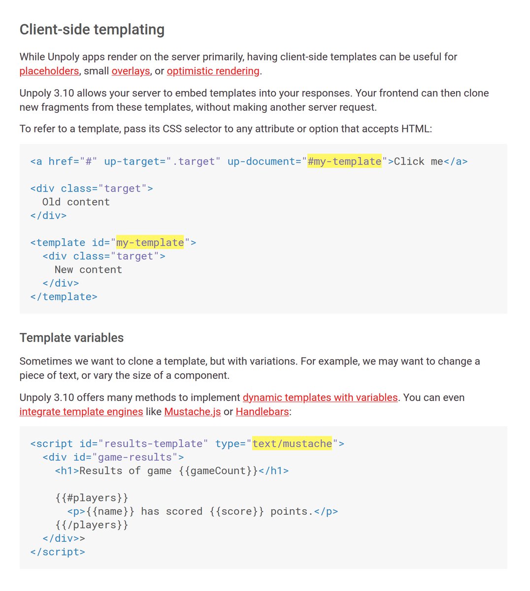 unpolyjs's tweet image. Unpoly 3.10 is now available! This is a major feature release, adding support for client-side templates, arbitrary loading state and optimistic rendering. It also contains many bug fixes and quality-of-life improvements, like Relaxed JSON.