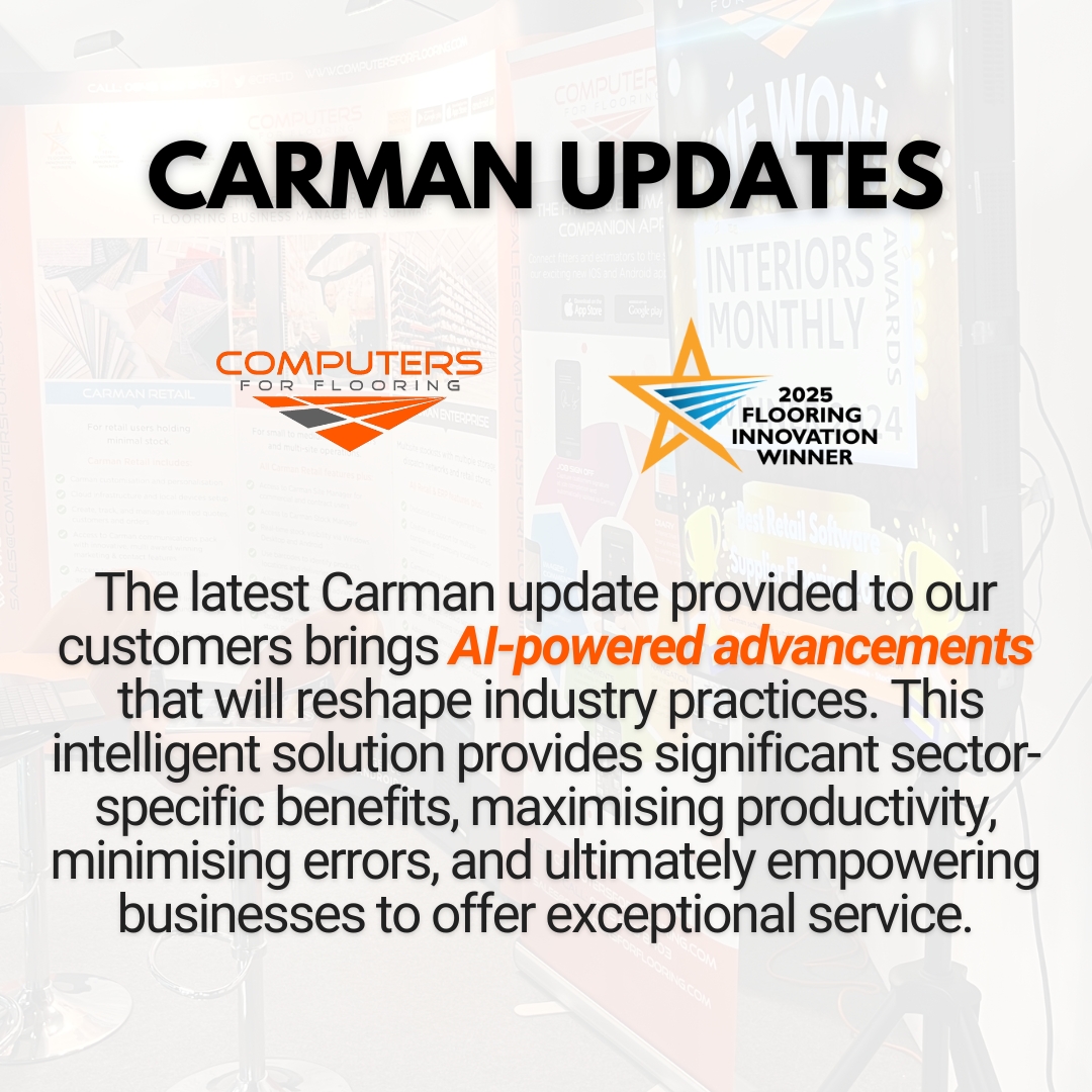 CFFltd's tweet photo. Our latest Carman update introduces AI-powered advancements designed to transform the way retail, commercial, contracting, and distribution sectors operate

#ComputersForFlooring #FlooringProfessionals #FlooringExperts #FlooringBusiness #FlooringCompany #Contractor #FloorFitter https://t.co/RmjMfMAKg4