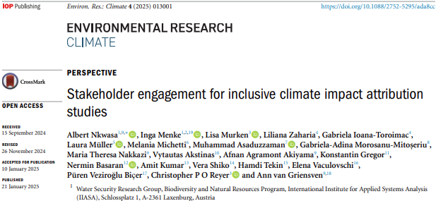 nkwasa99's tweet photo. In this perspective paper, we reflect on how stakeholder engagement in climate impact attribution can be
beneficial, the challenges it presents, and how such engagement can shape attribution studies to address
societal questions more effectively. https://t.co/Bp18PGXzQI https://t.co/QHB8OrEjX1