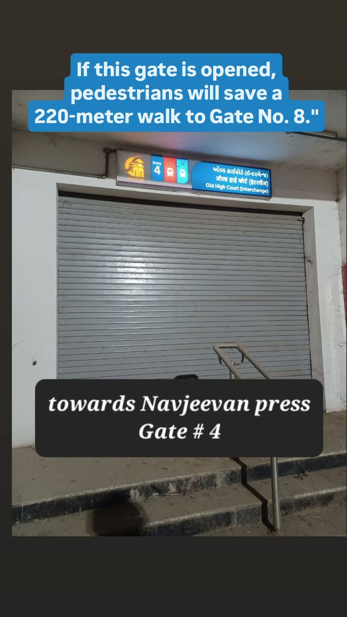 KarnavatiSpeaks's tweet photo. Request to @MetroGMRC: Please consider opening gates at Old High Court Interchange Metro Station for passenger convenience & smoother flow distribution! Reduced walking distances will make a big difference! #OpenTheGates #MetroCommuters
#Ahmedabad #PublicTransport. https://t.co/0TYuMe1Rok