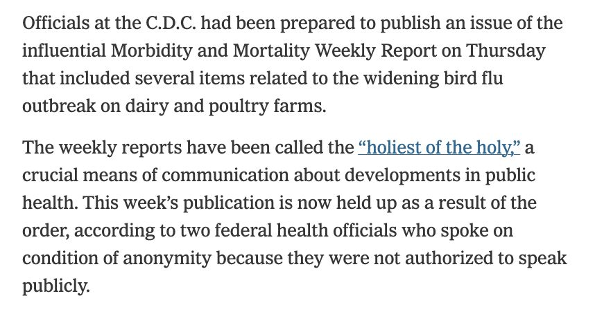 Ordering the CDC to cease all public communications in the middle of a bird flu epidemic is definitely a choice.