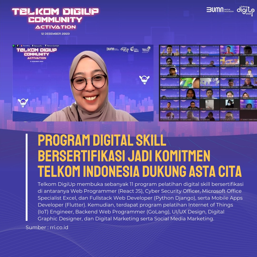 Bersama Prabowo-Gibran, Telkom optimis membangun ekosistem talenta digital yang unggul dan berdaya saing global.

Sumber: rri.co.id/iptek/1271775/…

Erspo Malam Jumat Erspo Mees #telkomindonesia #astacita #prabowogibran #telkomforyou #elevatingyourfuture #tepatsolutifindonesia