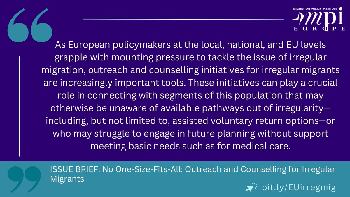 MigrationPolicy Inst (@migrationpolicy) on Twitter photo At a time when addressing irregular migration is a high priority across Europe, outreach and counselling for this hard-to-reach population may serve as a crucial tool.
📑New <a href="/MPI_Europe/">MPI Europe</a> issue brief offers key recommendations for a well-coordinated approach: At a time when addressing irregular migration is a high priority across Europe, outreach and counselling for this hard-to-reach population may serve as a crucial tool.
📑New <a href="/MPI_Europe/">MPI Europe</a> issue brief offers key recommendations for a well-coordinated approach:
