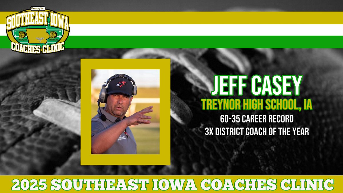 🚨🚨 2025 CLINIC SPEAKER 🚨🚨

Speaker: Jeff Casey
School: Treynor High School (IA)
Topic: “Using Screens To Boost Our Offense”

Register online at: seiowafootballclinic.com