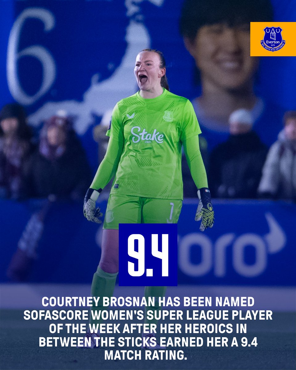 Everton Women (@evertonwomen) on Twitter photo ๐ฅ Deserved recognition for our shot-stopper!
๐ Courtney Brosnan is the <a href="/SofascoreINT/">Sofascore Football</a> WSL Player of the Week! ๐ฅ Deserved recognition for our shot-stopper!
๐ Courtney Brosnan is the <a href="/SofascoreINT/">Sofascore Football</a> WSL Player of the Week!
