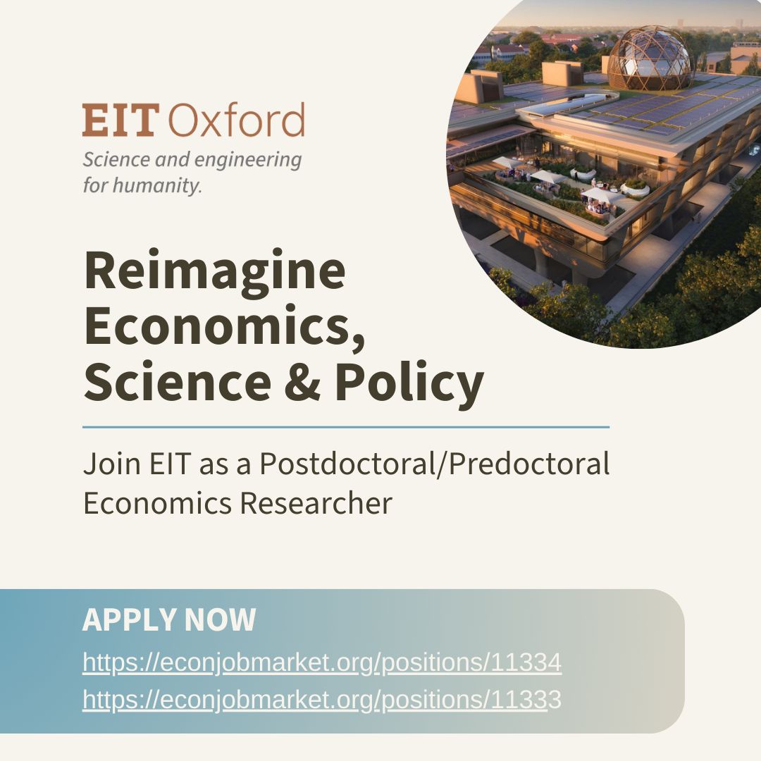 🚀 Pursue Groundbreaking Economic Research and Global Impact with EIT  This is your chance to become part of a dynamic, interdisciplinary team at the forefront of solving humanity’s most enduring problems.
#EconomicsResearch #EITOxford #GlobalImpact #SciencePrograms
