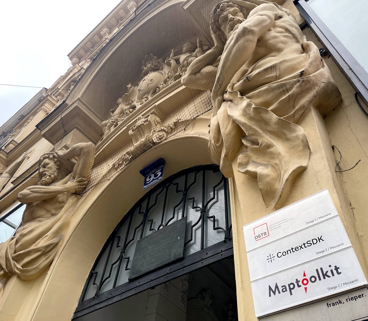 maptoolkit's tweet photo. These two stone giants (and two little stone angels above) guard our Vienna office, at Mariahilfer Strasse, Vienna's main shopping street. Drop by and say hello! https://t.co/N74YWGWZAU