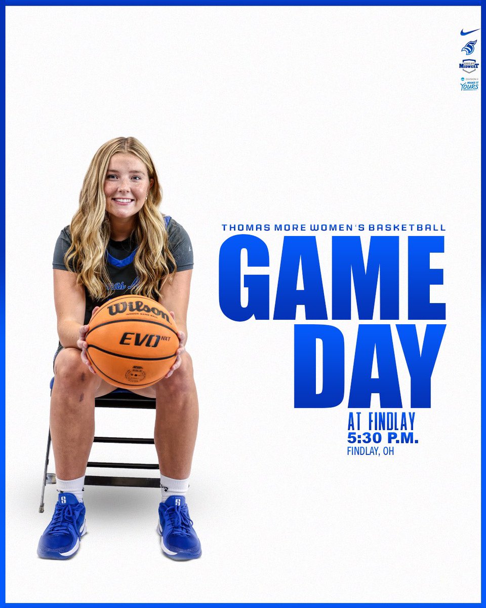 GAME DAY.

🏀: Women's Basketball @ Findlay
⏰: 5:30 P.M.
📍: Findlay, OH
🏟️: Croy Gymnasium
📺: sl8.in/N2N7zXvx
📊: sl8.in/XnX9bb5H

<a href="/TMWBasketball/">Thomas More Women's Basketball</a> 

#LetsGoSaints