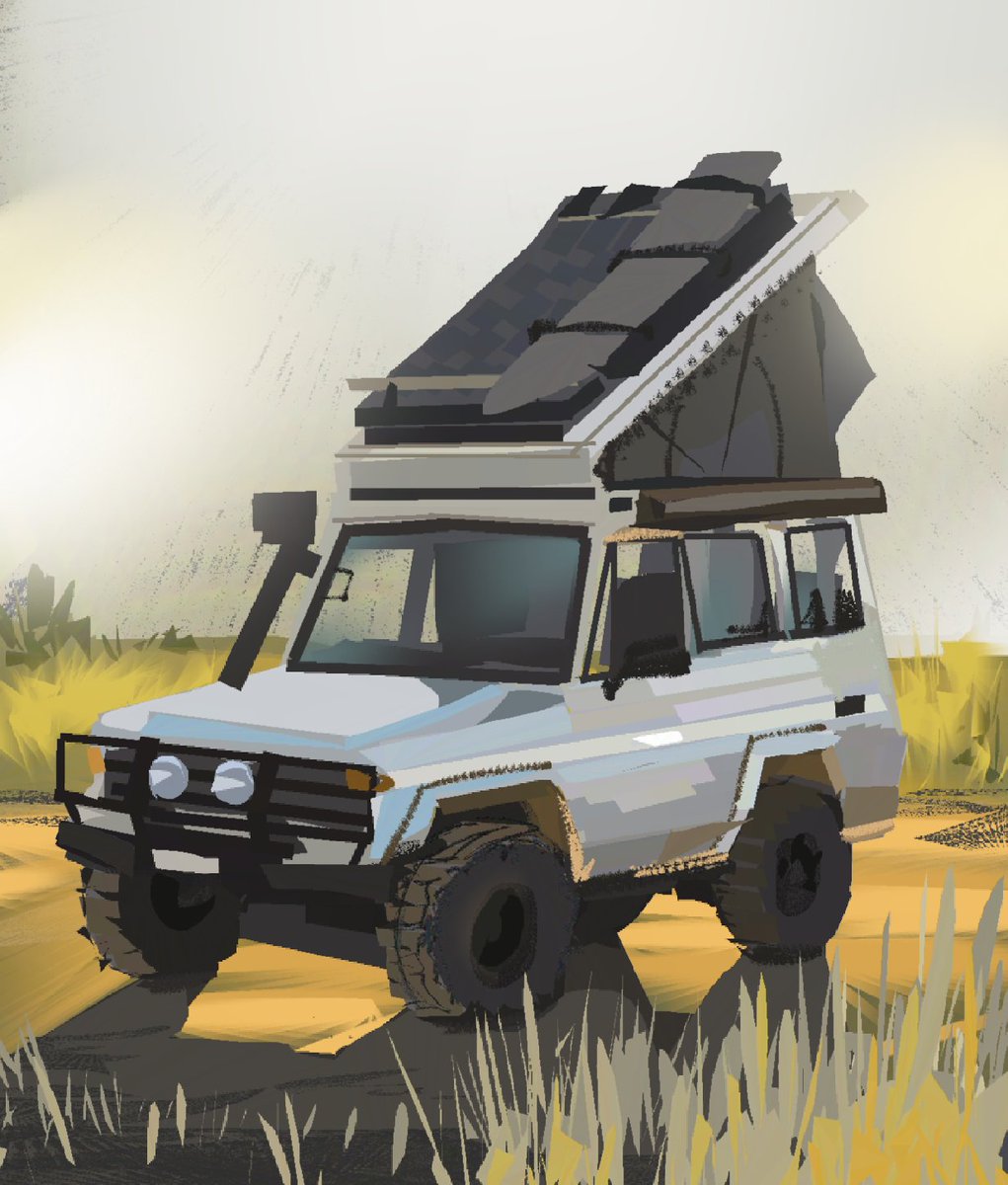 Nevitiv's tweet photo. Been focusing on vehicle studies this week using Heavy Paint! Keeping it simple with shapes and colors—loving the process and the challenge.  #heavyjan #heavypaint #painting https://t.co/DJpBkMElEo