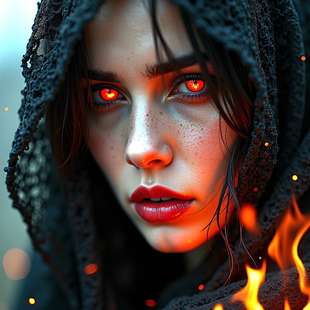 SugacubeM1's tweet photo. She walks among flames, her eyes glowing like embers. A firestarter from hell, with a flick of her hand, chaos ignites. Beautiful, dangerous, unstoppable. 🔥👹 #HellfireQueen #ChaosInFlames https://t.co/Q0EdKsTqnY