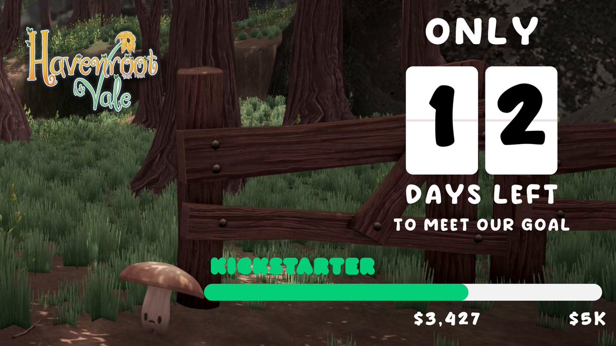 Only 12 days left to help us meet our $5k goal. If you would like to help support us in our demo release you can visit: kck.st/3ZKbcVB

#countdown #indiegame #indiedev #gamedemo #demo #farmsim