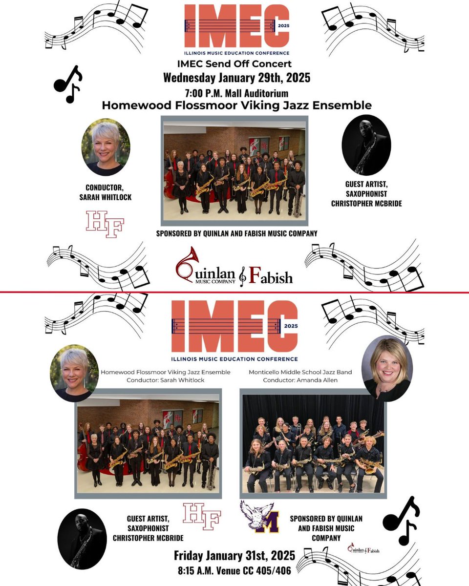HF is excited to send our talented musicians to the Illinois Music Education Conference (IMEC)! The Vikings will be joined by Grammy Award Winning Saxophonist (and HF Alum!) Christopher McBride. 

Help send them off on January 29th at 7 p.m. in the Auditorium! #GoVikings