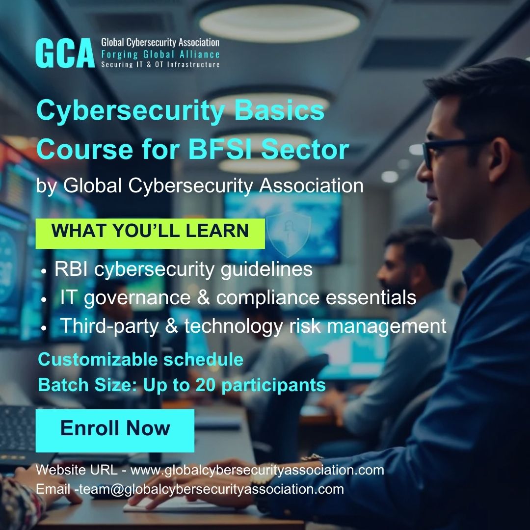 gcaforum's tweet photo. Secure Your #BFSI Sector with Expert Cybersecurity #Training!

Join the #Cybersecurity Basics Course for BFSI Sector by Global Cybersecurity Association. Designed for #IT professionals, audit teams, and management, this course covers:
Enroll Now: https://t.co/ZMPeb5zuTz https://t.co/kolsbzTyqg
