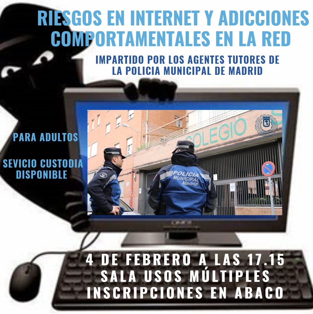 Hola Familias!!
Os traemos un taller sobre los riesgos en internet dirigido para los padres y madres socios de AMPA. Impartido por la <a href="/policiademadrid/">Policía Municipal de Madrid</a>. 
No te lo pierdas.