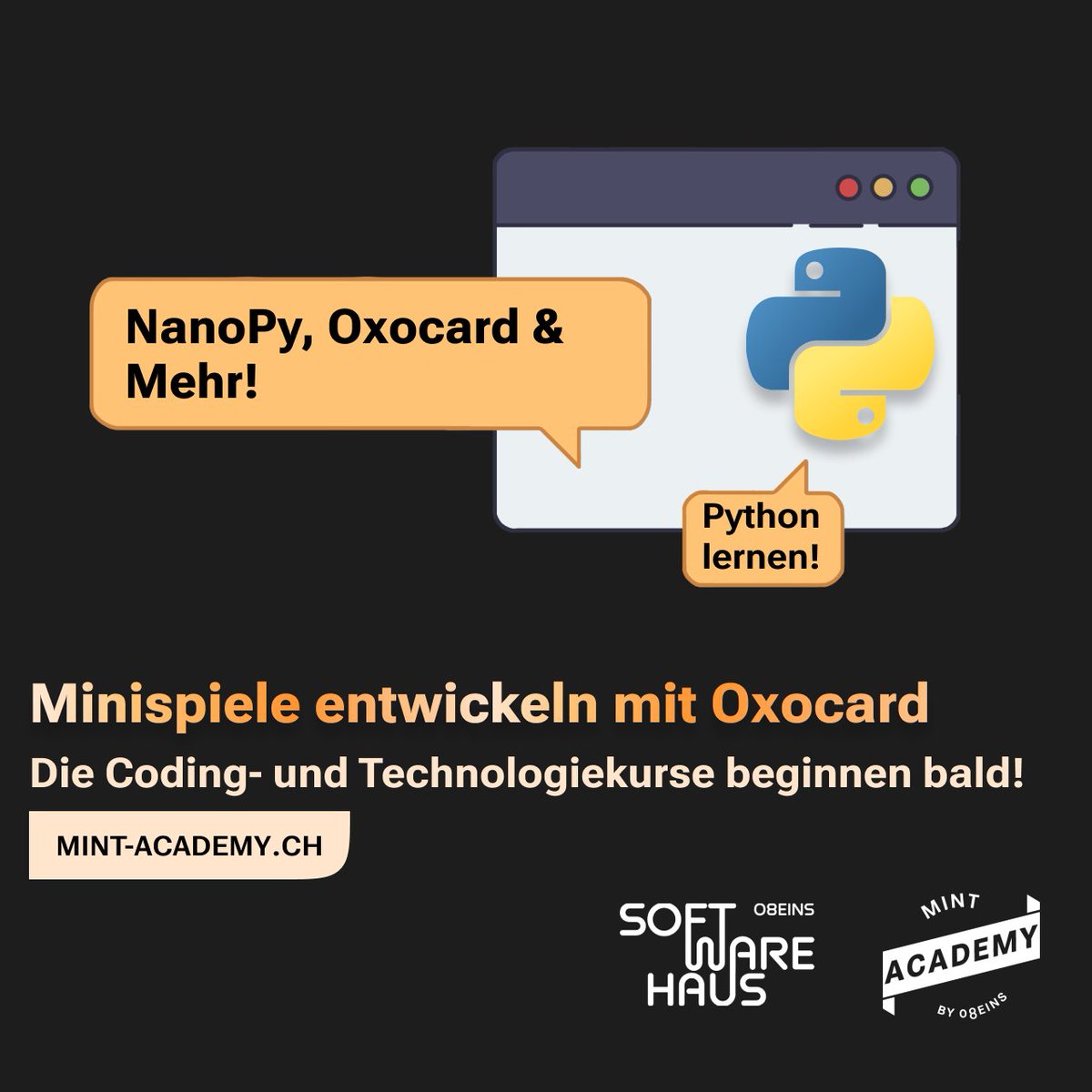mint_academy's tweet photo. Minispiele entwickeln mit Oxocard!

5. März - 9. April Mi. 15:45 bis 17:30

In diesem Kurs lernen die Schüler:innen spielerisch programmieren. Sie erstellen einfache Programme und Spiele.
Melde dich jetzt unter https://t.co/xo6AzuJmih an!

#mintacademy #PYTHON  #coding @08Eins https://t.co/hhT4z9ipFp