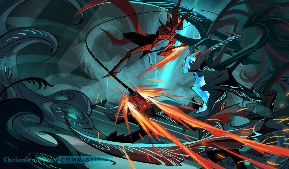 ChickenDraws's tweet image. Fighting eldritch horrors with flaming weapons is a time-honored tradition. 🤣 Commissioned work featuring Limbo fighting a Void Angel. @PlayWarframe #commission
Post with WIPs on my DA: deviantart.com/chickendrawsdo…