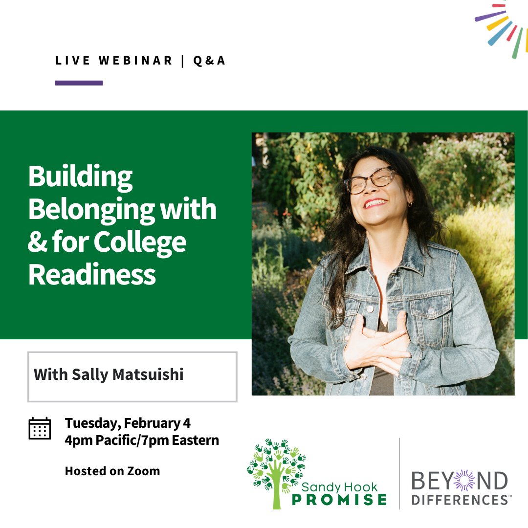BeyondDiff's tweet image. Are your students overwhelmed by college applications? We’re here to help! Join us on Zoom Tuesday, February 4th at 7 p.m. ET (4 p.m. PT) for tips on Building Belonging with &amp;amp; for College Readiness. sandyhookpromise.co/4aoehzf 
#CollegeReady #StudentSuccess #BuildingBelonging
