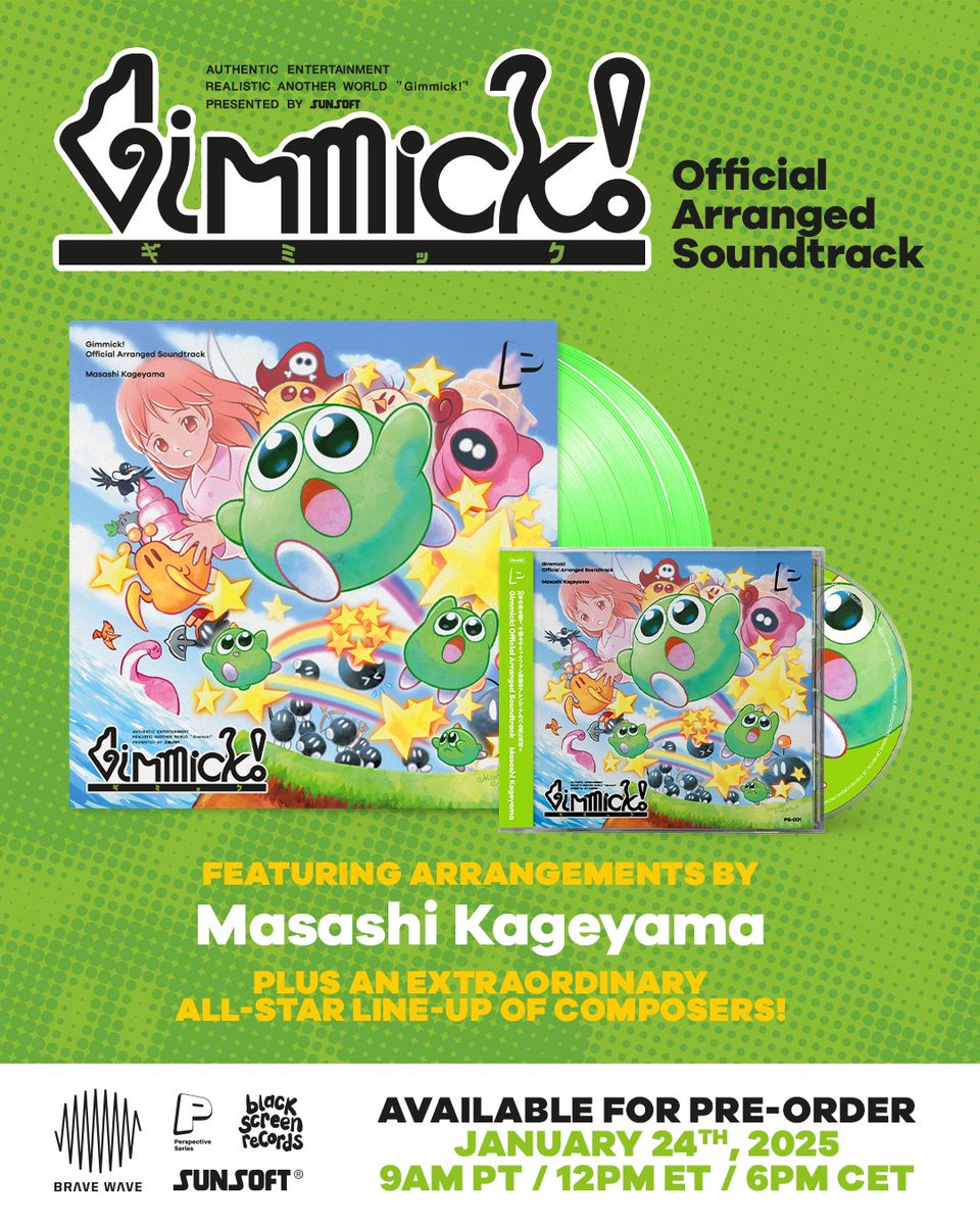 💚NEW ALBUM💚

GIMMICK! Official Arranged Soundtrack is a new album celebrating the beloved <a href="/SunsoftEN/">SUNSOFT</a> Famicom classic! Led by original composer Masashi Kageyama with brand new arrangements &amp; various Brave Wave members: <a href="/chanchacolin/">Manami Matsumae</a>, <a href="/TeeLopes/">Tee Lopes</a> &amp; more!

🎵 orcd.co/gimmick